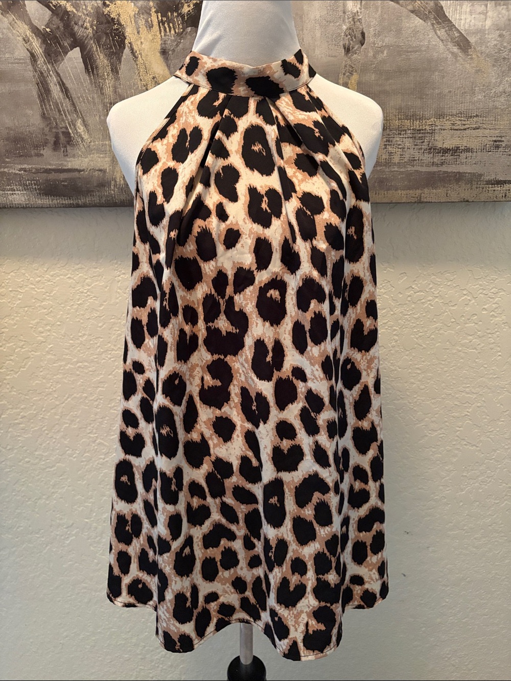 Leopard Print Halter Top - Beige & Black